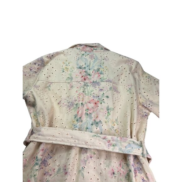 Solitaire Womens Denim Floral Eyelet Shirt Dress With Belt M Button Front Pastel - Picture 6 of 9